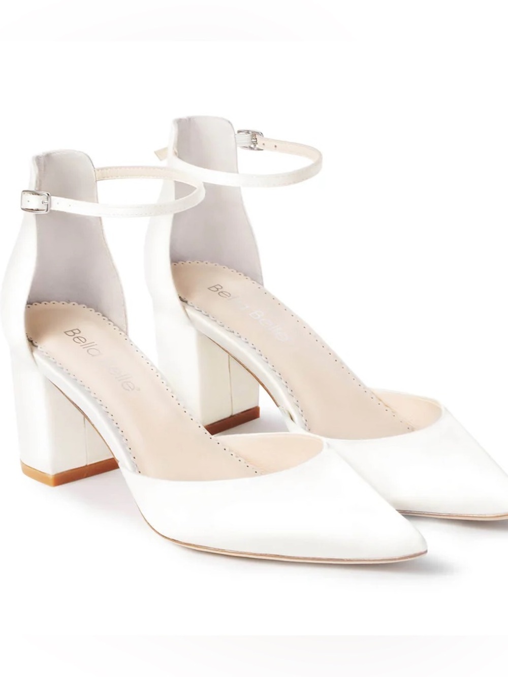 Bella Belle Mia White Ankle-Strap Block Heel Pumps